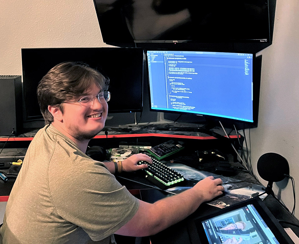 Freshman Zach Beavers is earning his associate degree in Simulation and Game Programming at the Brenham Campus