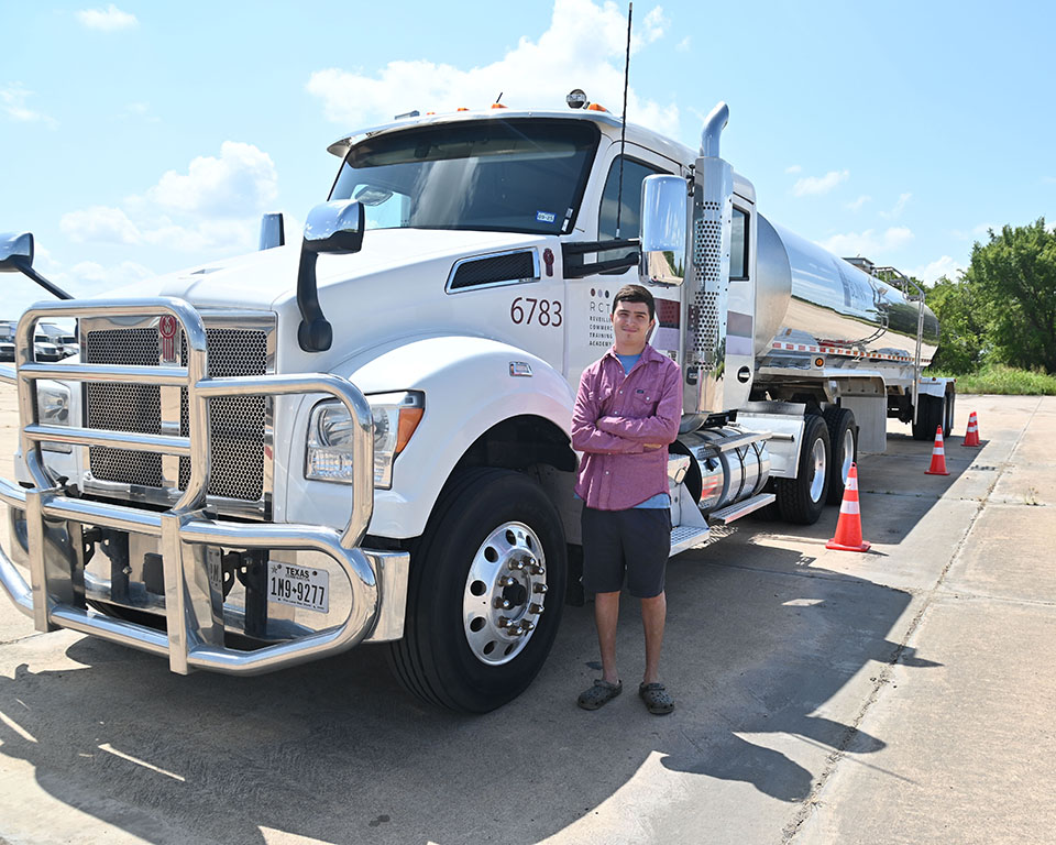 Caden Freeman is enrolled in Blinn’s CDL Truck Driving Program with plans to start his own truck driving business